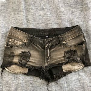Black distressed denim Carman mini shorts